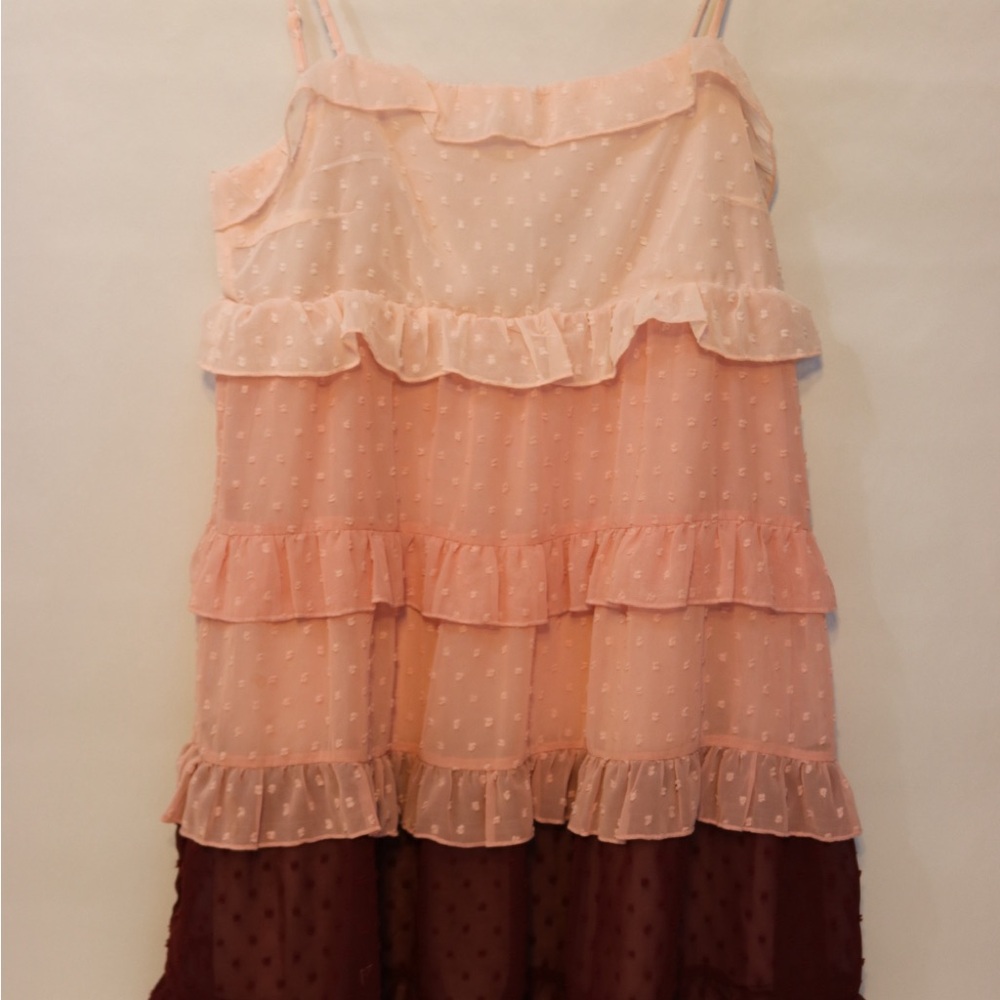 Chic Layered Ruffle Dress - Pink and Burgundy
